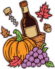 Thanks giving wine with grape and pumpkin