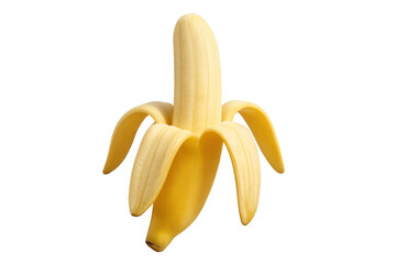 Ripe yellow peeled banana providing natural sugars and quick energy, healthy fruit snack for nutrition, transparent background