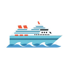 Obraz premium Illustration of a large cruise ship sailing on wavy blue water, symbolizing vacation and travel