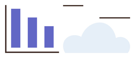 Blue bar graph alongside a minimalistic cloud, representing data analysis, cloud computing, environmental studies, information sharing, technology, progress, and growth. Ideal for a modern flat