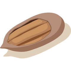 Single Almond Nut With Shell Open Showing Kernel In Cartoon Style Isolated On White Background