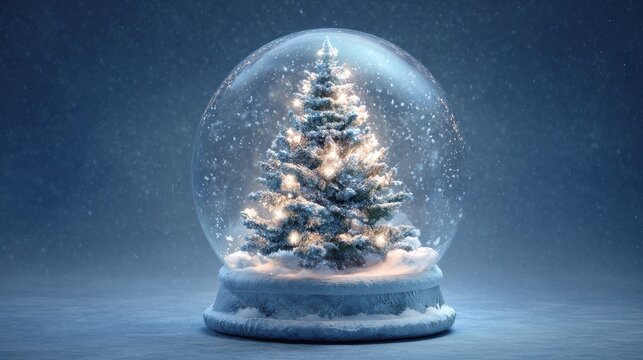 illuminated christmas tree in festive snow globe