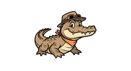 A cartoon crocodile with a hat, sunglasses, and bandana, smiling. It's a cute illustration