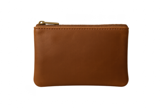 Brown leather coin purse with zipper closure