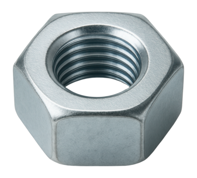 Zinc-plated hex nut for electrical setups to guarantee conductivity.