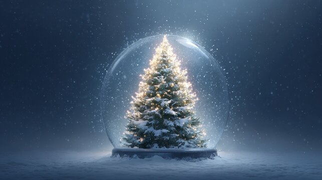 illuminated christmas tree in festive snow globe