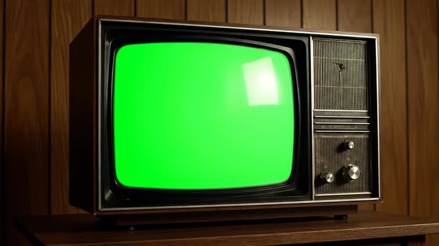 Vintage television with a green screen, evoking nostalgia and retro technology, perfect for compositing custom content vector illustration