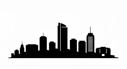 Obraz premium Silhouette of a city skyline with various buildings and structures against a white background view image