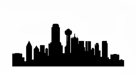 Fototapeta premium Silhouette of a city skyline with various buildings and a tower against a white background view of cityscape