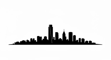 Fototapeta premium Silhouette of a cityscape with various tall buildings against a white background creating a skyline view