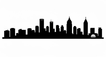Fototapeta premium Silhouette of a cityscape with various buildings and structures against a white background view vector art