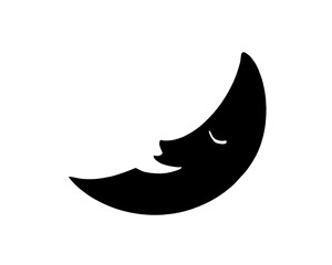 眠る三日月のシンプルな白黒イラスト（白フチあり）