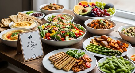 Delicious Vegan Feast Celebrating World Vegan Day with Healthy, Colorful Plant-Based Dishes