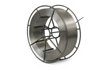 Welding wire spool for industrial manufacturing processes, gas metal arc welding equipment supplies on transparent