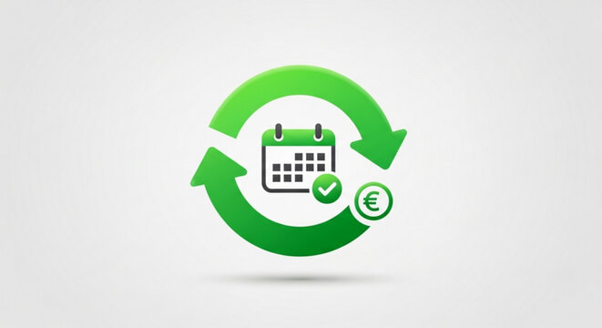 Green recurring payment icon, symbolizing regular financial transactions and scheduled billing cycles for subscriptions