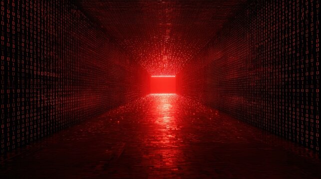 red binary code tunnel - Powered by Adobe