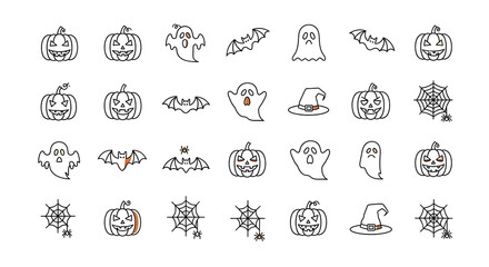 Halloween icons isolated on white background in outline style