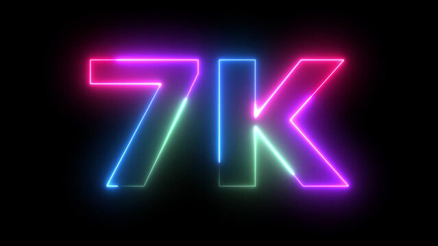 Vivid Neon Light 7K Text Effect Emitting Bright Multi-Color Glow Against a Black Background