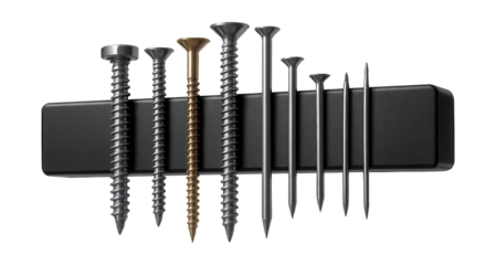 Magnetic strip holder for securing screws and nails in a metal shop.