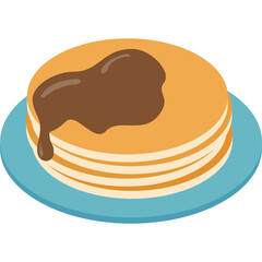 Stack Of Pancakes With Chocolate Syrup On A Blue Plate A Delicious Breakfast Food Isolated On A Transparent Background