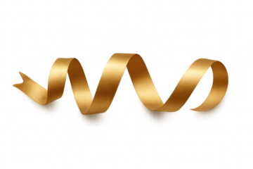 Golden ribbon swirling elegant spiral on transparent background