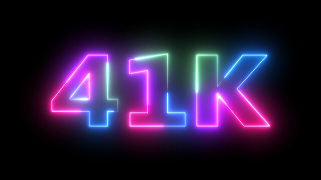 Neon Light 41K Counter on Black Background Bright Glowing Numbers Vibrant Celebration