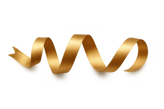 Golden ribbon swirling elegant spiral on transparent background