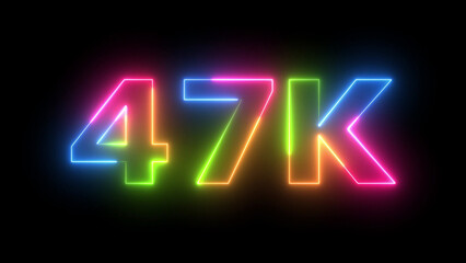 47K Neon Light Celebration on Black Background Vibrant Glowing Counter Numbers