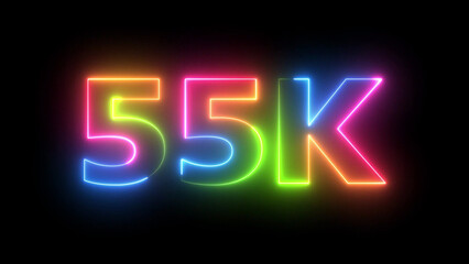 55K Neon Light Display Multicolored Glowing Text on Black Background Online Counter