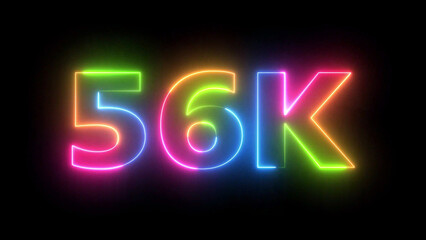56K Neon Light Display Vibrant Glowing Text on Dark Background Subscriber Achievement