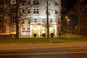 Elegant Nighttime Urban Building Facade