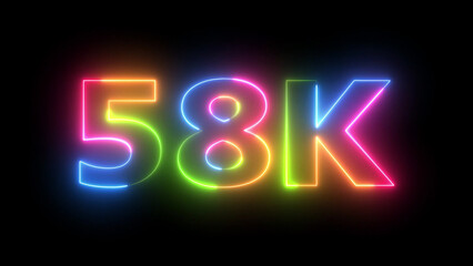 58K Neon Light Display Multicolored Glowing Text on Dark Background Audience Growth