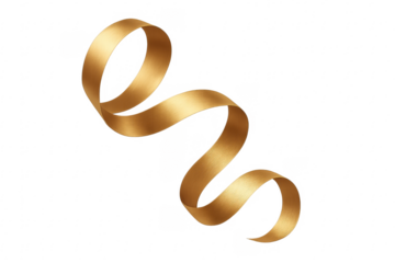 Golden ribbon swirling, celebrating festive decoration on transparent background