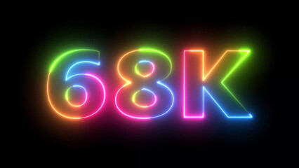 68K Neon Light Text Animated  Digital Count Celebration Success Vivid Color Numbers