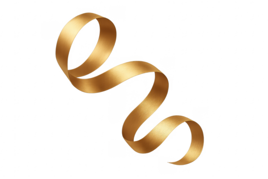 Golden ribbon swirling, celebrating festive decoration on transparent background