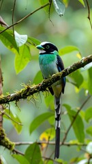 Obraz premium Colorful bird perched on a branch in a lush forest (6)