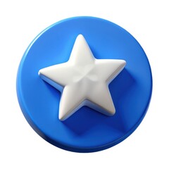 Obraz premium Shiny white star emblem on vibrant blue circle icon for awards achievements and recognition