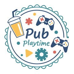 Pub playtime badge on white background