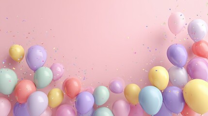 create a cheerful festive background in soft pastel colors featuring balloons on the right side