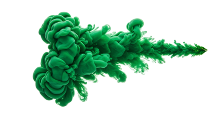 vibrant green ink cloud swirling and expanding in water, cutout, PNG isolated on white or transparent background