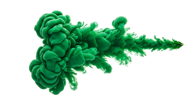 vibrant green ink cloud swirling and expanding in water, cutout, PNG isolated on white or transparent background