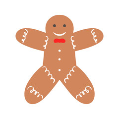 Cute Gingerbread Man Cookie Illustration with Red Bow Tie