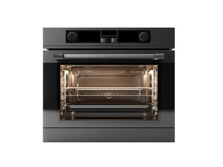 Modern Electric Oven with Illuminated Interior on Isolated Background