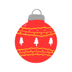 Cute Red Christmas Ornament Ball Illustration with Tree Pattern