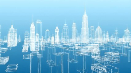 Futuristic Digital City Wireframe Blueprint Animation. - Powered by Adobe