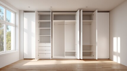 Obraz premium interior showcase featuring a modern modular wardrobe in a bright minimalist space