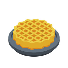 Golden Brown Waffle Served On A Dark Gray Round Plate With A White Background Ideal For Food Illustrations And Iconography