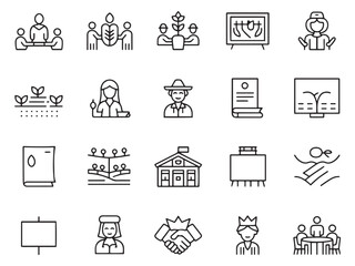 Fototapeta premium A collection of minimalistic line icons depicting various aspects of community and education.