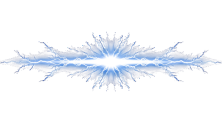 bright blue electric lightning bolts radiating from a central white light source, cutout, PNG isolated on white or transparent background
