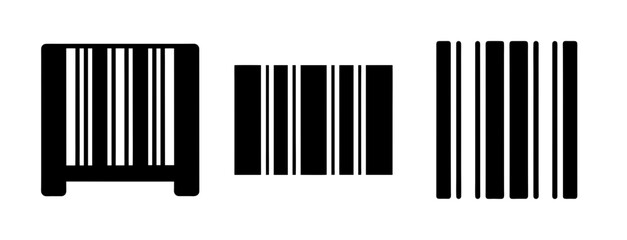Three distinct barcode patterns featuring vertical black lines and white space for retail and inventory management
